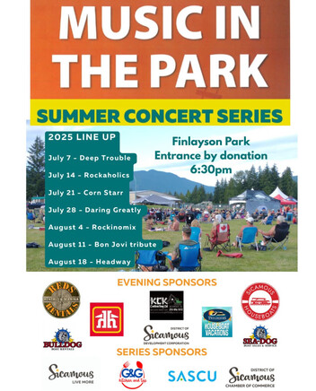 Sicamous British Columbia Music in the Park series every Monday at 6:30pm